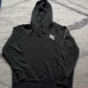 Vintage American Eagle Y2K Dark Grey Hoodie Sweatshirt Spell Out Black Mens L